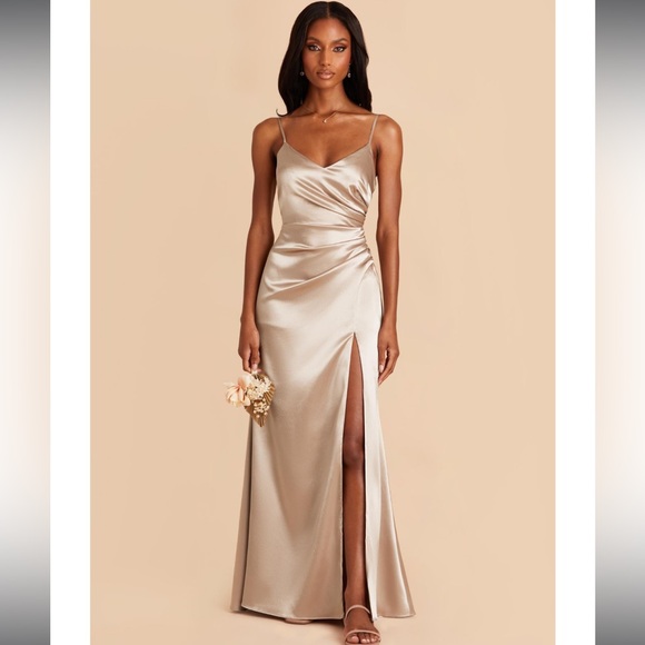 NWT Birdy Grey Catherine Dress. Shiny Satin - Neutral Champagne. Size Large. - Picture 3 of 11